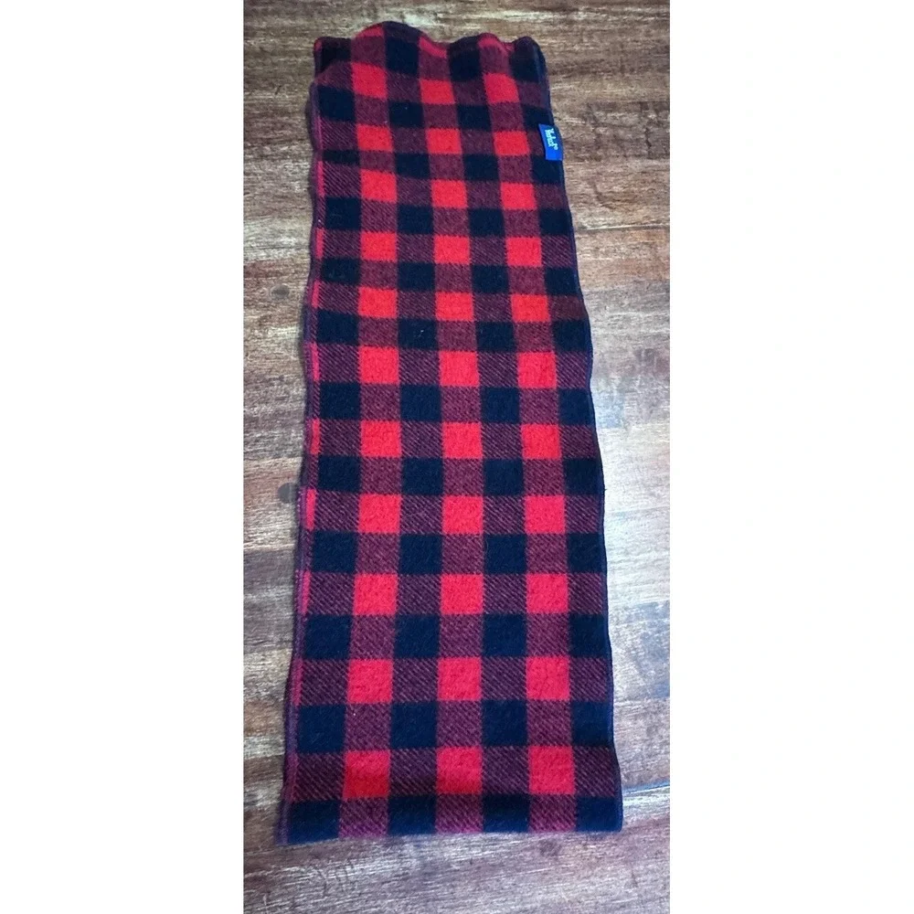 Vintage Woolrich Scarf‎ Wool Red Black Buffalo Plaid Squared Edges Wilderness